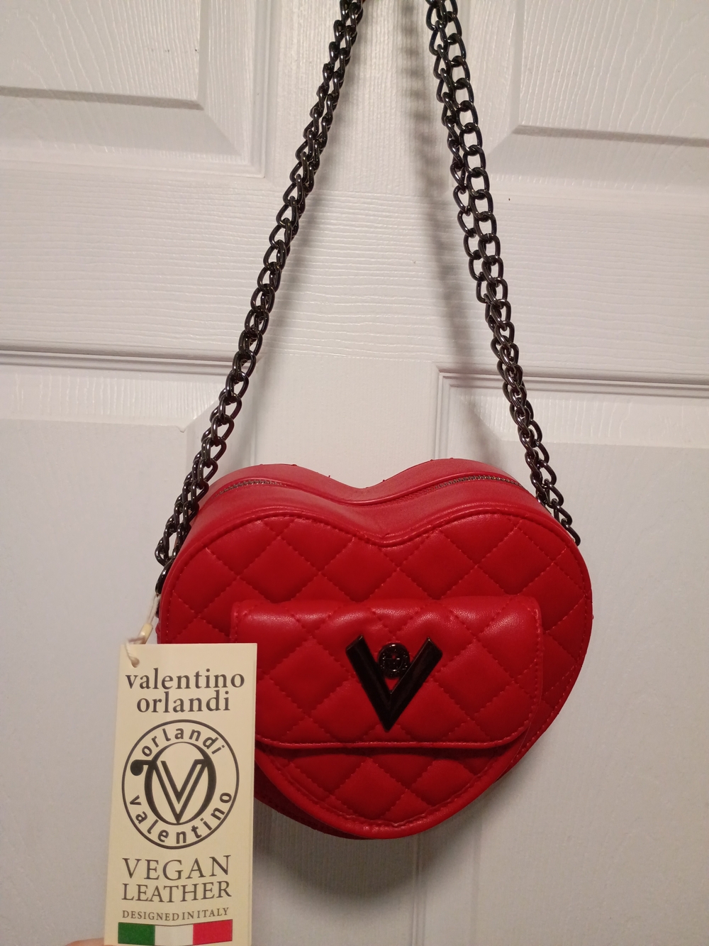 Valentino Orlandi Red Quilted Heart Crossbody Bag